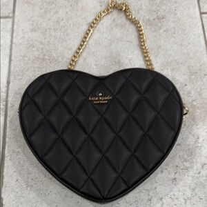 Kate Spade Black Quilted Heart Bag with Gold Chain